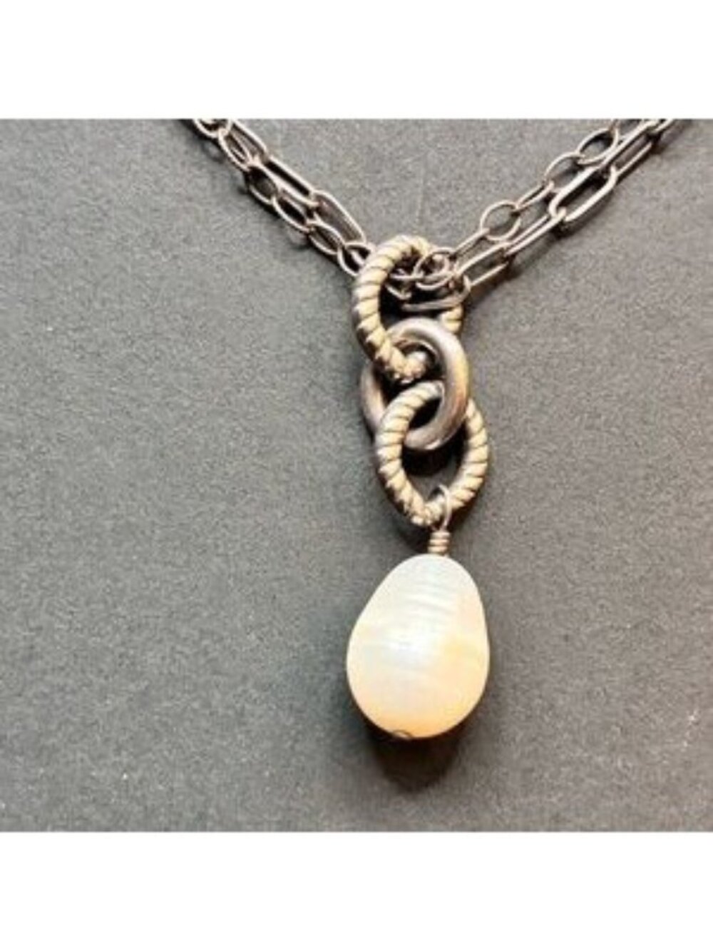 Silpada Sterling Teardrop Pearl & Double Chain Toggle Necklace N1353 Retired
